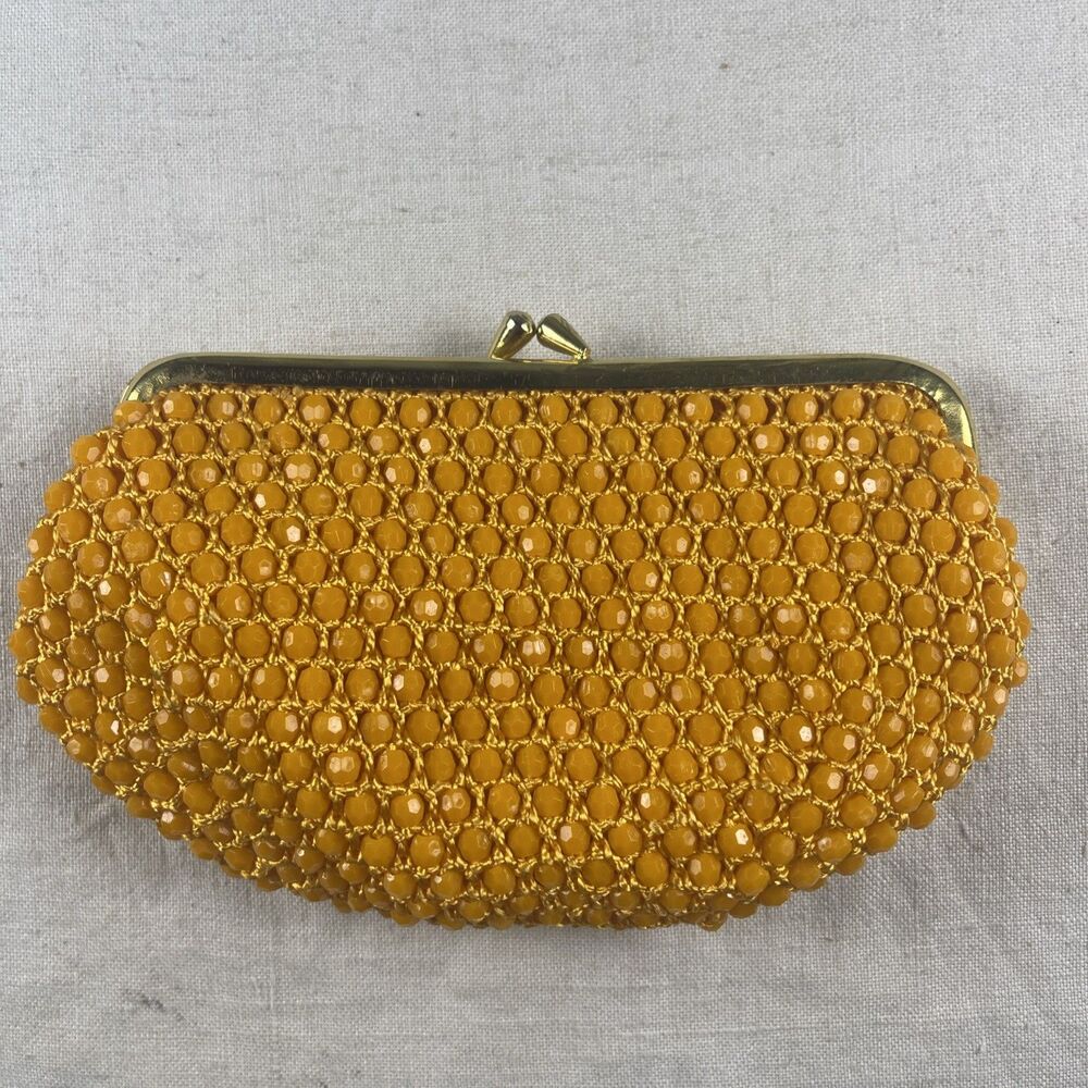Vintage 1960s La Regale Orange Beaded Clutch Evening Bag Kisslock Hong Kong Mod